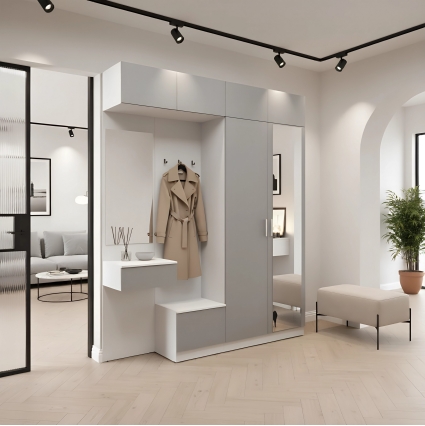 Набор мебели для прихожей "Марсель-208" МР 01-208 В2490 Ш2000 Г420 (ЛДСП Шиншилла серая)